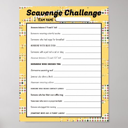 Eenvoudig scavenger jachtjachtspel voor kantoor poster (Voorkant)