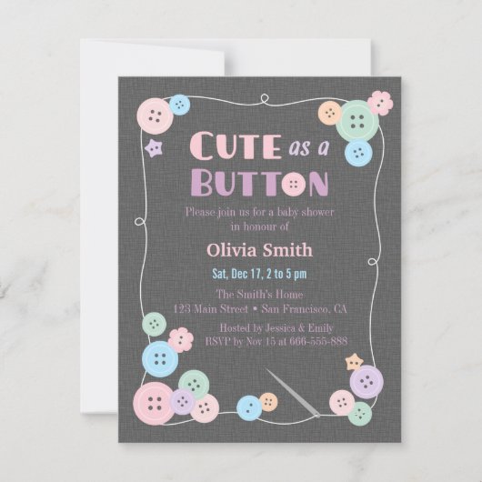 Eenvoudig Schattige als een Button Baby Shower Uit Kaart (Voorkant)