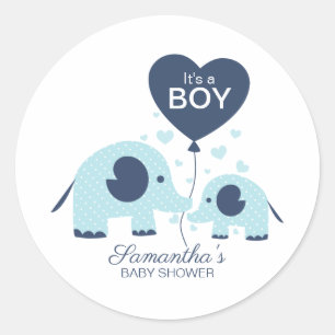 Eenvoudig Schattige Blauw Olifant Boy Baby shower Ronde Sticker