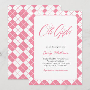 Eenvoudig Schattige Gingham Roze Plaid Meisje Baby Kaart
