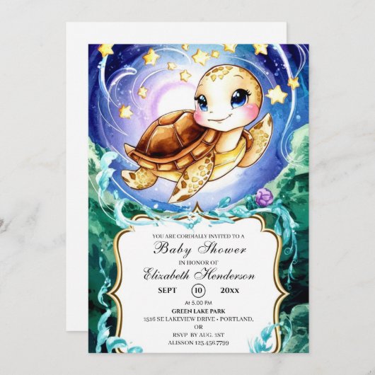 Eenvoudig Schattige Turtle Baby shower Kaart (Voorkant / Achterkant)