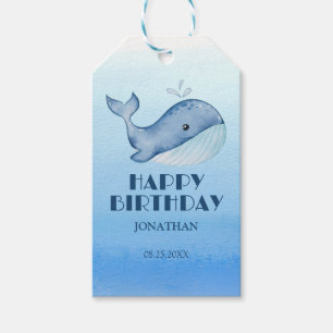 Eenvoudig Schattige walvisblauw Zee Happy Birthday Cadeaulabel