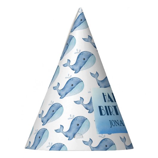Eenvoudig Schattige walvisblauw Zee Happy Birthday Feesthoedjes (Links)