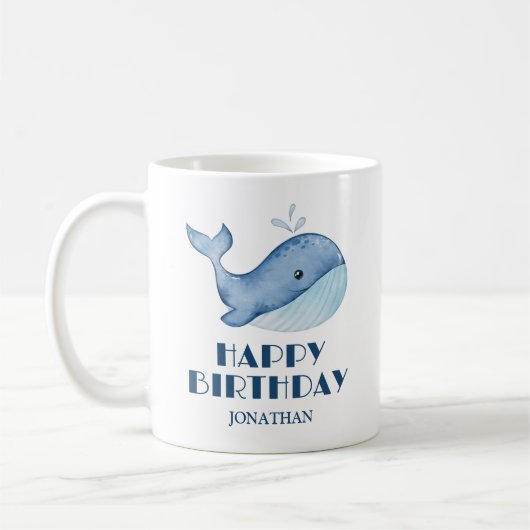 Eenvoudig Schattige walvisblauw Zee Happy Birthday Koffiemok (Links)