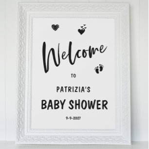 Eenvoudig Schattige Zwart-wit Welkom Baby shower Poster