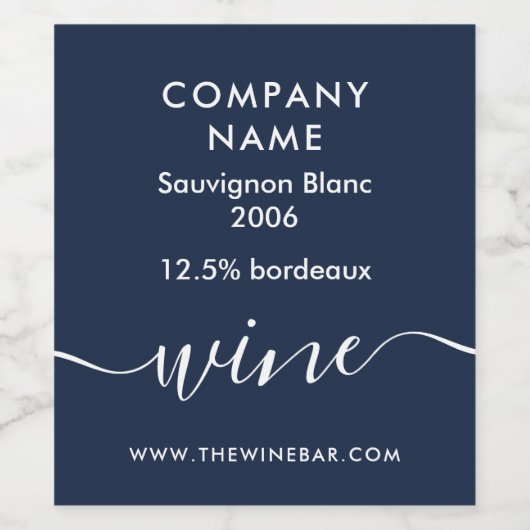 Eenvoudig Schrift - Marineblauw & Wit Wijn Etiket (Enkel label)