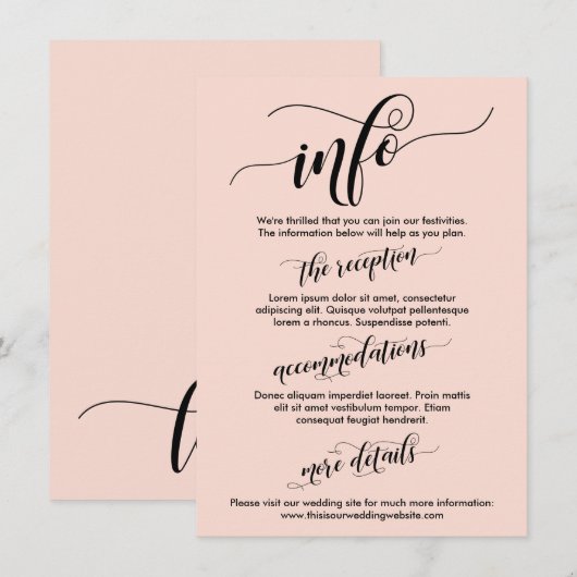 Eenvoudig Schrijfberichten uitwerken Blush Pink Informatiekaartje (Voorkant / Achterkant)