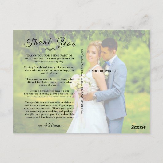Eenvoudig script Aangepaste foto H Witte bruiloft  Briefkaart (Achterkant)
