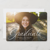 Eenvoudig script afgestudeerd pruim paars afstuder aankondiging (Voorkant)