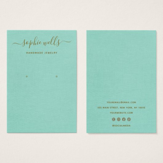 Eenvoudig Script Aqua Blue Earring Display Holder Visitekaartje (Voorkant /achterkant)