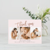 Eenvoudig script Baby 3 Foto geboortedatum Bedankkaart (Staand voorkant)