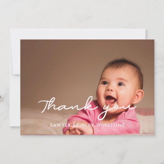 Eenvoudig script Baby shower dank u kaart (Voorkant)