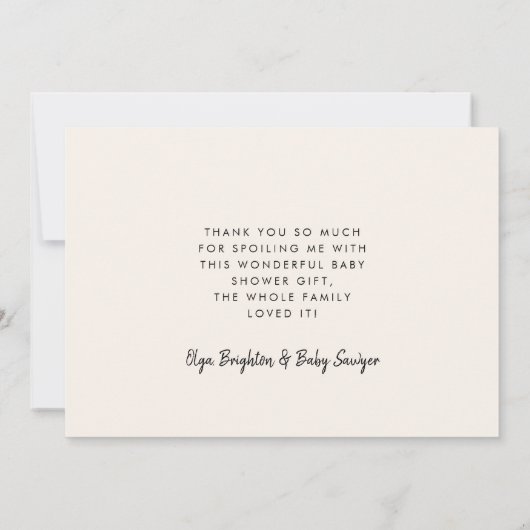 Eenvoudig script Baby shower dank u kaart (Achterkant)