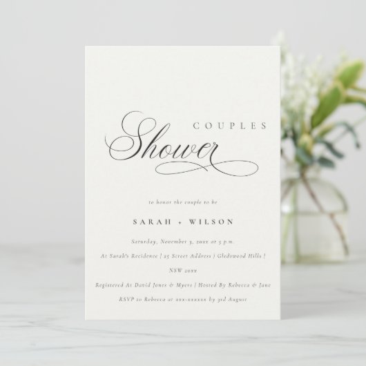 Eenvoudig Script Black White Couples Shower uitnod Bedankkaart (Staand voorkant)