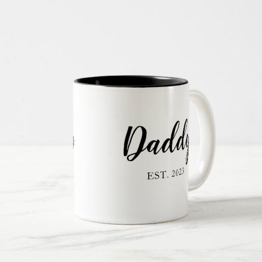 Eenvoudig script: Black White EST Fathers Day Tweekleurige Koffiemok (Voorkant rechts)