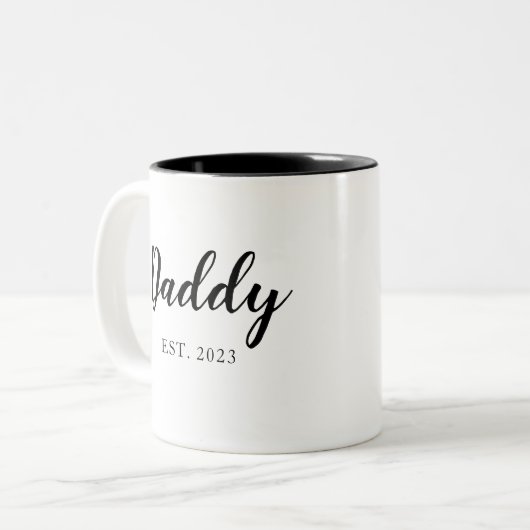 Eenvoudig script: Black White EST Fathers Day Tweekleurige Koffiemok (Voorkant links)