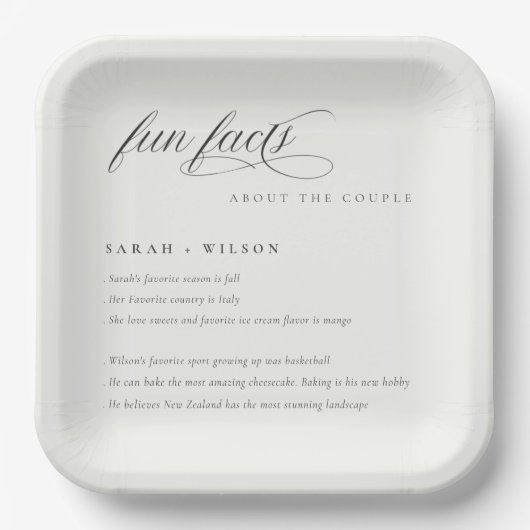 Eenvoudig Script Black White Weddenschap Facts Papieren Bordje (Voorkant)