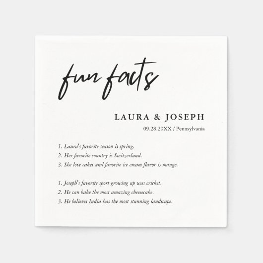 Eenvoudig Script Black White Weddenschap Facts Servet (Voorkant)