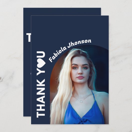 Eenvoudig script blauw afstuderen bedankt kaart (Voorkant / Achterkant)