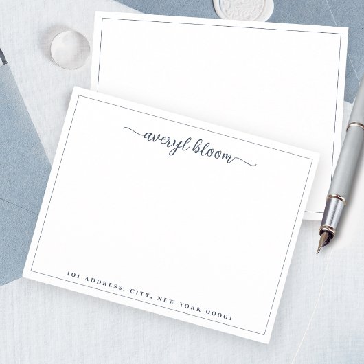 Eenvoudig script Blauwe rand Gepersonaliseerde bri Notitiekaartje