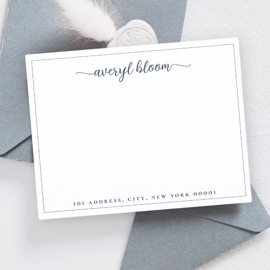 Eenvoudig script Blauwe rand Gepersonaliseerde bri Notitiekaartje