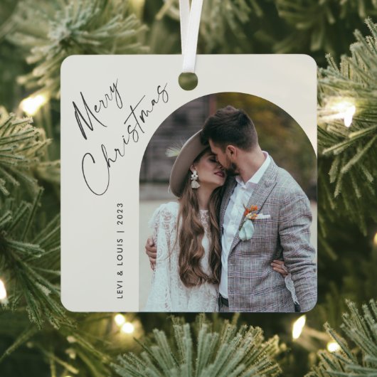 Eenvoudig Script Boho Boog Foto Kerstmis Metalen Ornament (Insitu)
