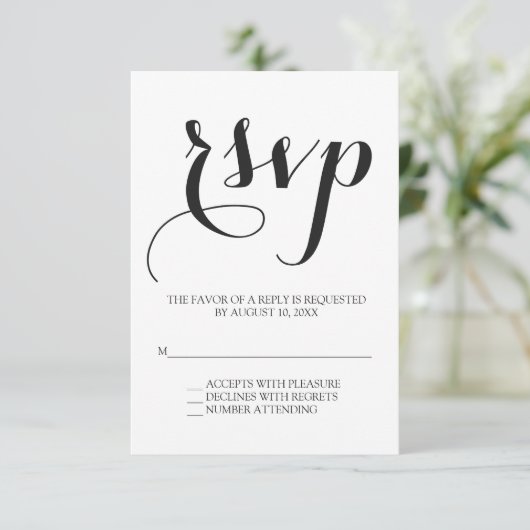 Eenvoudig script bruiloft RSVP (Staand voorkant)