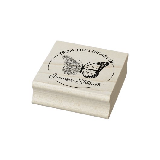 Eenvoudig script Butterfly Flower Library Book Rubberstempel (Stempel)