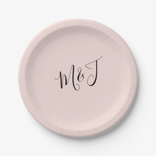 Eenvoudig Script Couple Initialen Blush Paper Bord (Voorkant)