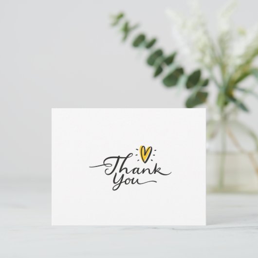 Eenvoudig Script Cute Yellow Heart Bedankt Briefkaart (Staand voorkant)
