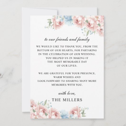 Eenvoudig Script Elegant Blush Bloemen Bruiloft Bedankkaart (Achterkant)