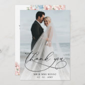 Eenvoudig Script Elegant Blush Bloemen Foto Bruilo Bedankkaart (Voorkant / Achterkant)