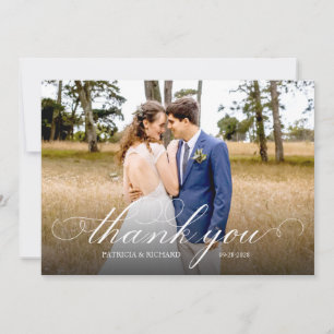 Eenvoudig script Elegante trouwfoto met dankbetuig Kaart