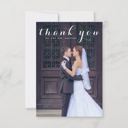 Eenvoudig Script Elegante Verticale Fotowedding Bedankkaart (Voorkant)