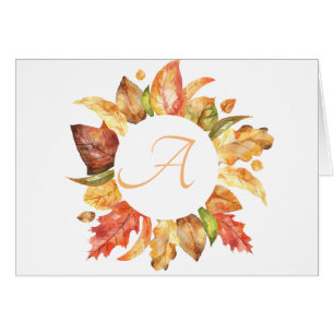 Eenvoudig Script Fall Leaves Wreath Monogram