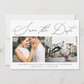Eenvoudig script Faux Silver Two Photo Moderne Save The Date (Voorkant)