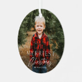 Eenvoudig script feestdag kerstfoto's metalen ornament (Voorkant links)