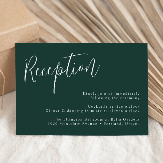 Eenvoudig script Forest Green Wedding Reception Informatiekaartje