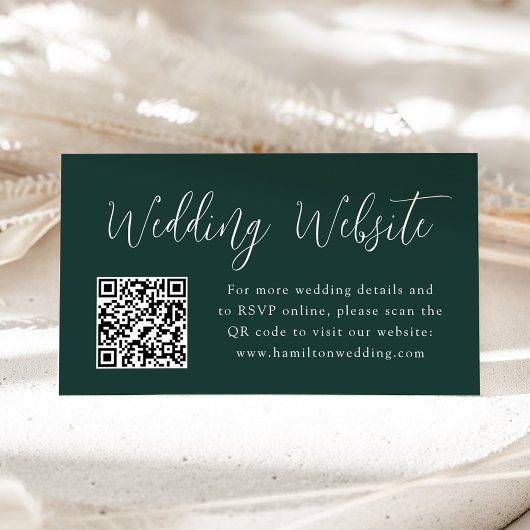 Eenvoudig script Forest Green Wedding Website QR C Informatiekaartje