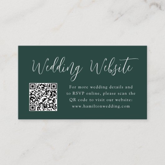 Eenvoudig script Forest Green Wedding Website QR C Informatiekaartje (Voorkant)