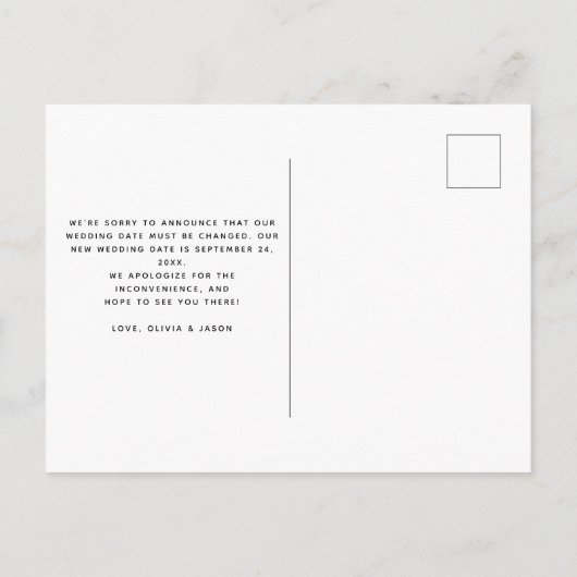Eenvoudig script | Foto bruiloft Datum wijzigen Briefkaart (Achterkant)