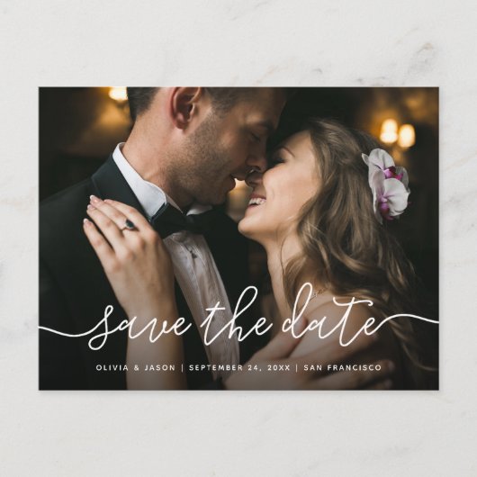 Eenvoudig script | Foto Wedding Save the Date Briefkaart (Voorkant)