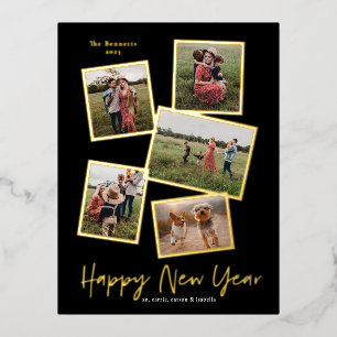 Eenvoudig script Gelukkig Nieuwjaar 3-fotocollage Folie Feestdagen Briefkaart