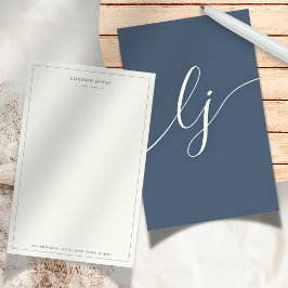 Eenvoudig script gepersonaliseerd briefpapier Navy