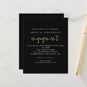Eenvoudig script Gold Black Verloving uitgenodigd