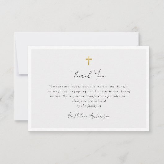 Eenvoudig script Gold Cross Sympathie begrafenis Bedankkaart (Voorkant)