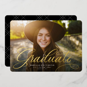 Eenvoudig script goud afstuderen horizontaal afstu folie uitnodiging