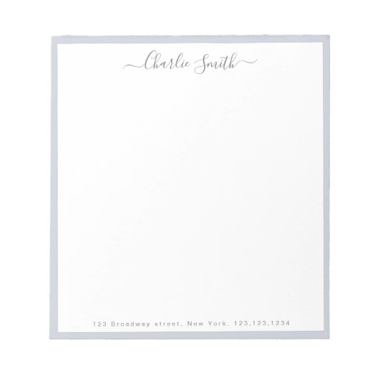 Eenvoudig script grijze grens gepersonaliseerd kan notitieblok (Voorkant)