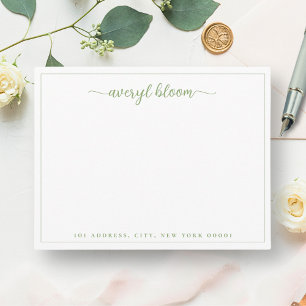 Eenvoudig script Groen Rand Gepersonaliseerd brief Notitiekaartje