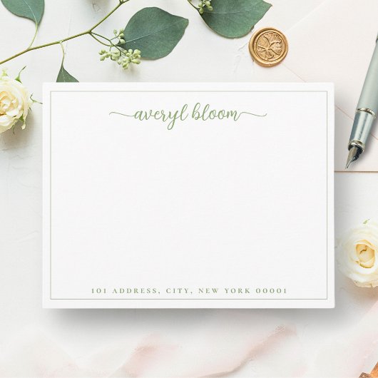 Eenvoudig script Groen Rand Gepersonaliseerd brief Notitiekaartje